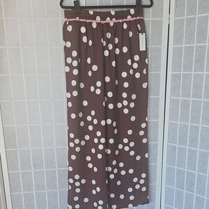 Anthropologie Brown and White Polka Dot Wide Leg Pants